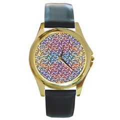 Colorful Flowers Round Gold Metal Watch by Sparkle