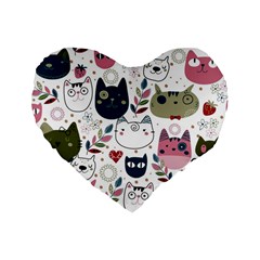 Pattern With Cute Cat Heads Standard 16  Premium Heart Shape Cushions