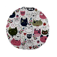 Pattern With Cute Cat Heads Standard 15  Premium Flano Round Cushions