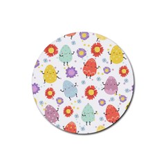 Easter Seamless Pattern With Cute Eggs Flowers Rubber Round Coaster (4 Pack)