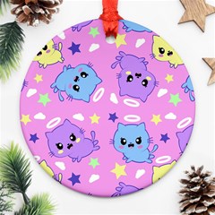 Seamless Pattern With Cute Kawaii Kittens Ornament (round) by Jancukart