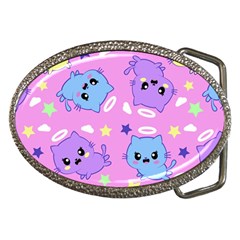 Seamless Pattern With Cute Kawaii Kittens Belt Buckles by Jancukart