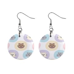 Cute Cat Seamless Pattern Background Mini Button Earrings