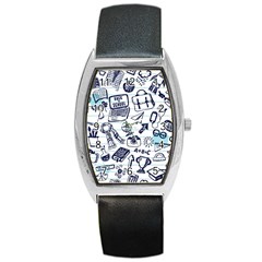 Hand-drawn-back-school-pattern Barrel Style Metal Watch by Jancukart