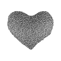 Black And White Hello Text Motif Random Pattern Standard 16  Premium Flano Heart Shape Cushions by dflcprintsclothing