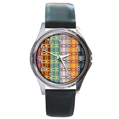 Grungy Vintage Patterns Round Metal Watch by artworkshop