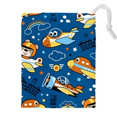 Seamless-pattern-with-nice-planes-cartoon Drawstring Pouch (5xl) by Jancukart