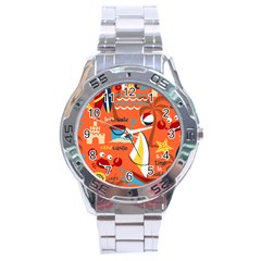 Seamless-pattern-vector-beach-holiday-theme-set Stainless Steel Analogue Watch by Jancukart