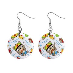 Vector-seamless-pattern-cute-fishing-animals-cartoon Mini Button Earrings