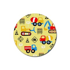 Seamless-pattern-vector-industrial-vehicle-cartoon Rubber Round Coaster (4 Pack)