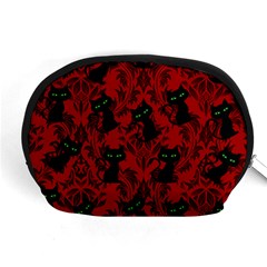 Halloween Goth Cat Pattern In Blood Red Accessory Pouch (medium) by NerdySparkleGoth