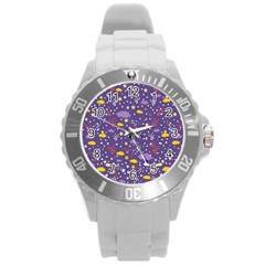 Pattern-cute-clouds-stars Round Plastic Sport Watch (l)