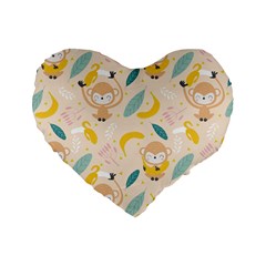 Cute-monkey-banana-seamless-pattern-background Standard 16  Premium Flano Heart Shape Cushions