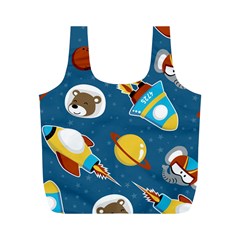 Seamless-pattern-vector-with-spacecraft-funny-animals-astronaut Full Print Recycle Bag (m) by Jancukart