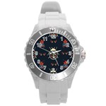 Floral-bugs-seamless-pattern Round Plastic Sport Watch (L) Front