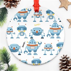 Seamless Pattern With Funny Robot Cartoon Round Ornament (two Sides)