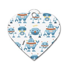 Seamless Pattern With Funny Robot Cartoon Dog Tag Heart (one Side)