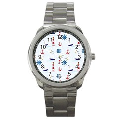 Lighthouse Sail Boat Seagull Sport Metal Watch by artworkshop