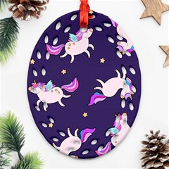 Fantasy-fat-unicorn-horse-pattern-fabric-design Ornament (oval Filigree)