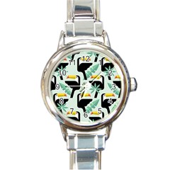 Seamless-tropical-pattern-with-birds Round Italian Charm Watch