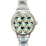 Seamless-tropical-pattern-with-birds Round Italian Charm Watch Front