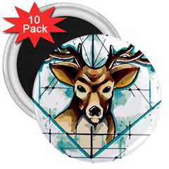 Deer-unicorn-tattoo-drawing-vector-watercolor 3  Magnets (10 Pack)  by Jancukart