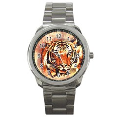 Tiger-portrait-art-abstract Sport Metal Watch