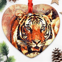 Tiger-portrait-art-abstract Heart Ornament (two Sides) by Jancukart