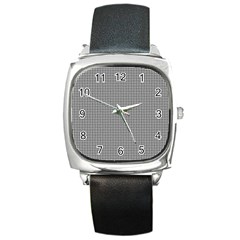 Soot Black And White Handpainted Houndstooth Check Watercolor Pattern Square Metal Watch by PodArtist