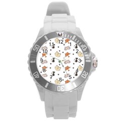 Cat Kitten Design Pattern Round Plastic Sport Watch (l) by Sapixe