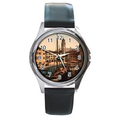  The Harbor, Riva, Lake Garda, Italy 1890-1900 Round Metal Watch by ConteMonfrey