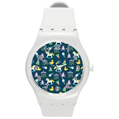 Cute Babies Toys Seamless Pattern Round Plastic Sport Watch (m) by Vaneshart