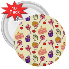 Food Illustration Cupcake Pattern Lollipop 3  Buttons (10 Pack)  by Amaryn4rt