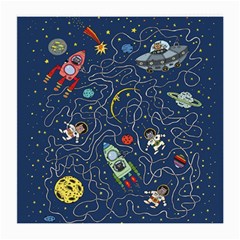 Illustration Cat Space Astronaut Rocket Maze Medium Glasses Cloth (2 Sides) by Ravend