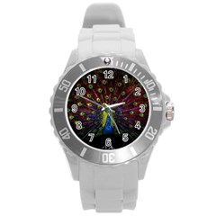 Beautiful Peacock Feather Round Plastic Sport Watch (l)