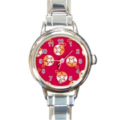 Orange Ornaments With Stars Pink Round Italian Charm Watch by TetiBright