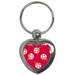 Orange Ornaments With Stars Pink Key Chain (heart) by TetiBright