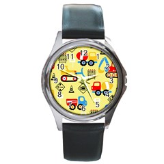 Seamless Pattern Vector Industrial Vehicle Cartoon Round Metal Watch by Jancukart