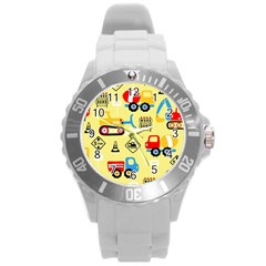 Seamless Pattern Vector Industrial Vehicle Cartoon Round Plastic Sport Watch (l) by Jancukart