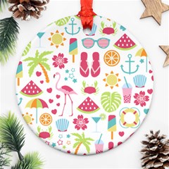 Flamingo Bird Nature Illustration Summer Beach Round Ornament (two Sides)