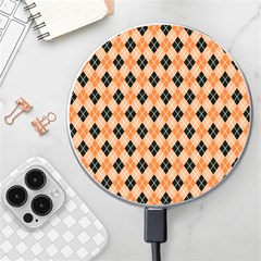 Halloween Inspired Black Orange Diagonal Plaids Wireless Charger by ConteMonfrey