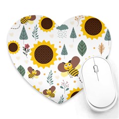 Nature Honeybee Sunflower Leaves Leaf Seamless Background Heart Mousepads