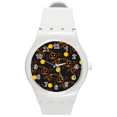 Halloween Background Pattern Round Plastic Sport Watch (m) by Ravend