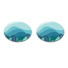 Palm Leaves Waves Mountains Hills Cufflinks (oval) by Ravend