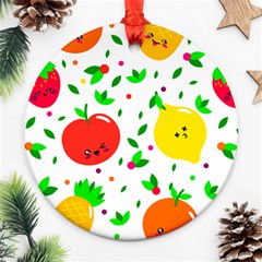 Pattern Fruit Fruits Orange Green Ornament (round) by Wegoenart