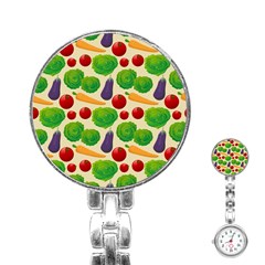 Food Illustration Pattern Texture Stainless Steel Nurses Watch by Ravend