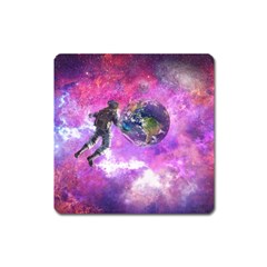 Astronaut Earth Space Planet Fantasy Square Magnet by Ravend