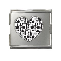 Wine Pattern Black White Mega Link Heart Italian Charm (18mm) by Jancukart