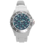 Bons-foot-prints-pattern-background Round Plastic Sport Watch (L) Front