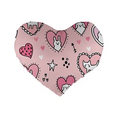 Cartoon-cute-valentines-day-doodle-heart-love-flower-seamless-pattern-vector Standard 16  Premium Heart Shape Cushions